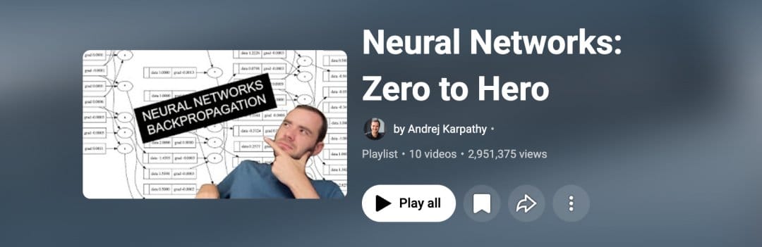 Karpathy的神经网络YouTube教程播放量截图