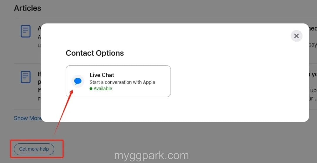 苹果支持页面进入Live Chat人工客服入口