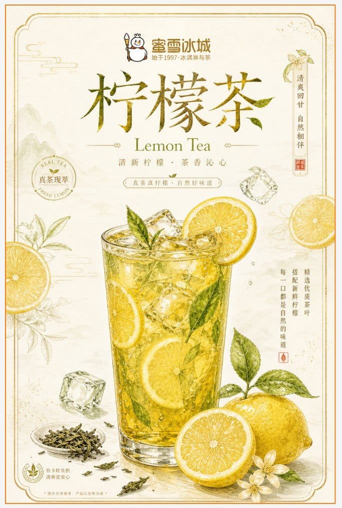 海报产品替换为柠檬茶后风格排版保持一致