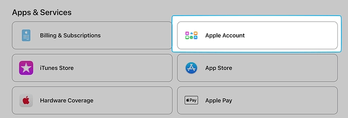 苹果支持页面选择Apple Account账号类别
