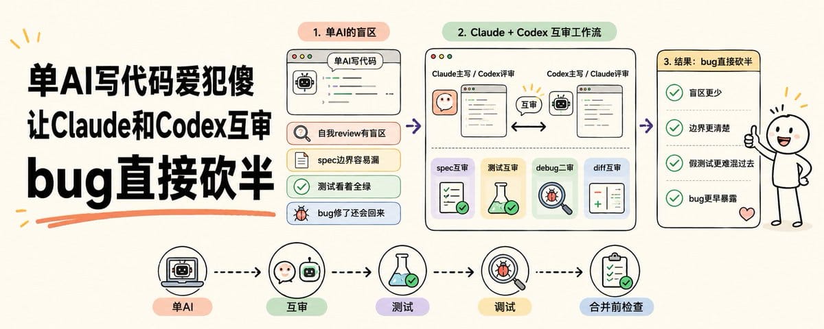 单AI写代码爱犯傻，让Claude和Codex互审，bug直接砍半