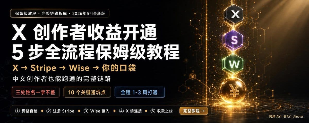 2026年5月最新版：X创作者收益开通保姆级教程（含wise+stripe开通绑定）