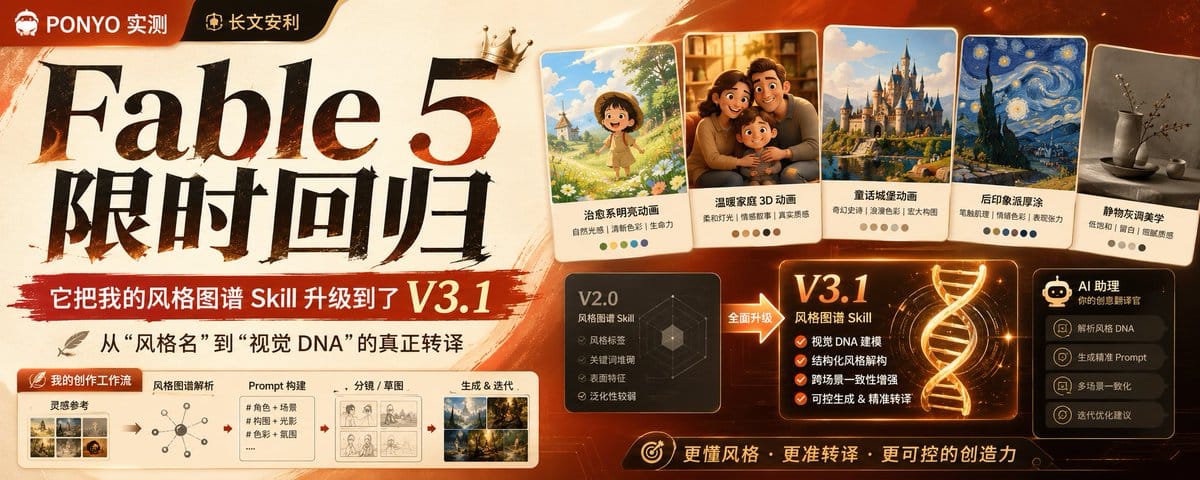 Fable 5 限时回归：全球知名IP艺术风格导演图谱技能Skill大升级，它第一句话就把我干沉默了