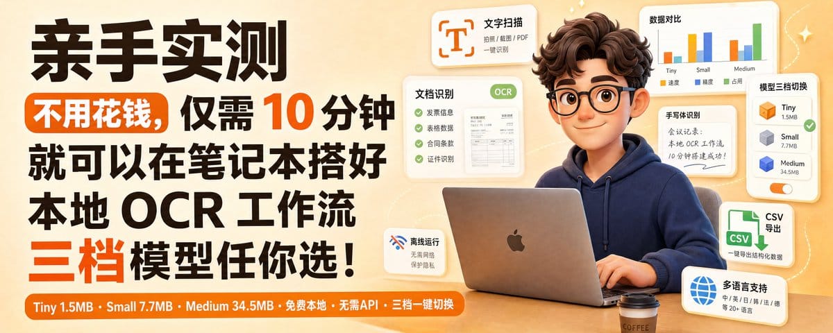 亲手实测：不用花钱，仅需 10 分钟就可以在笔记本搭好本地 OCR 工作流，三档模型任你选！（免费开源！）