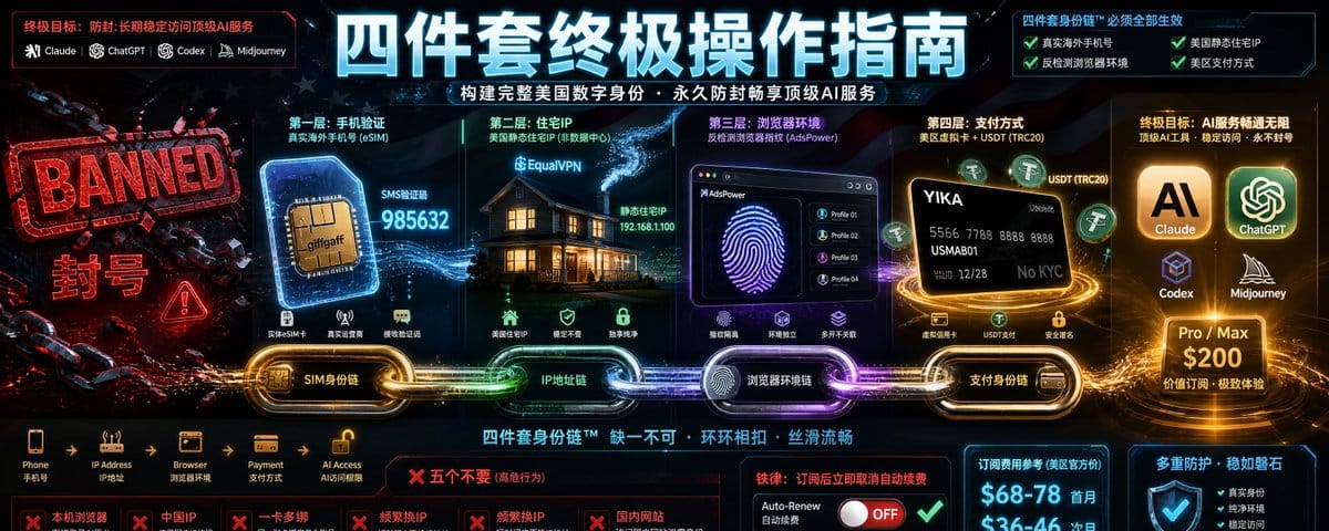 别再被封号了，Claude/Codex 终极生存手册：eSIM + 住宅IP + 指纹浏览器 + 虚拟卡终极指南