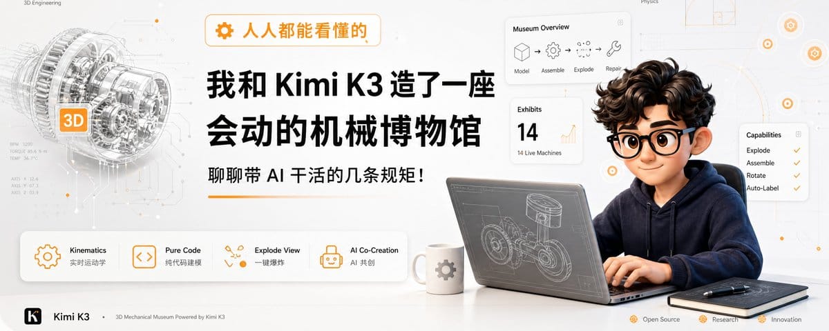 我和 Kimi K3 造了一座会动的3D机械博物馆，聊聊带 AI 干活的几条规矩！