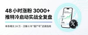 48小时涨粉3000+、单条曝光24万：推特（X）从 0 到 1 冷启动实战全复盘
