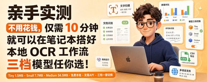 亲手实测：不用花钱，仅需 10 分钟就可以在笔记本搭好本地 OCR 工作流，三档模型任你选！（免费开源！）